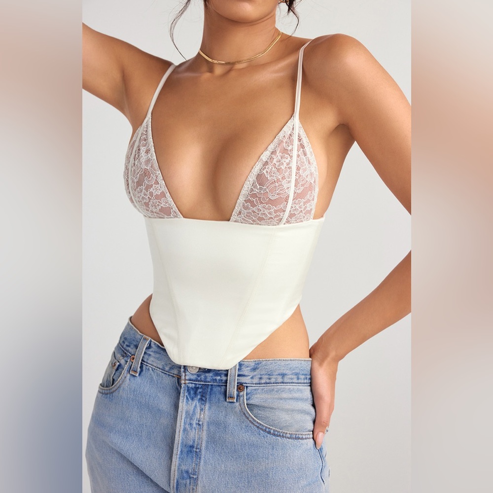 House of CB Emilee Lace Corset Ivory Satin Size Large - Picture 2 of 12